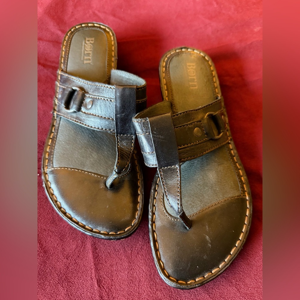 Born Dark Brown Leather Slip-On Sandals